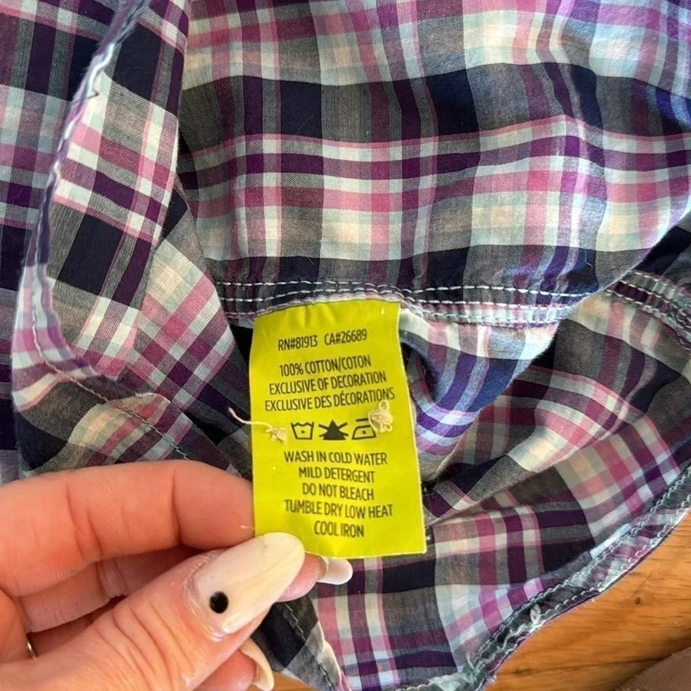 Robert Graham Purple Plaid Men's Cotton Button Down Short Sleeve Shirt Size L - Picture 9 of 11